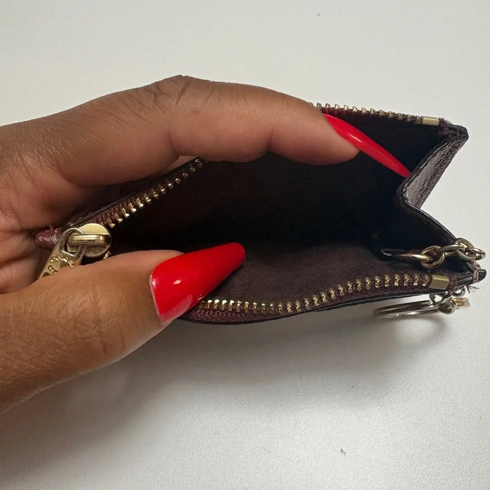 Coach Women's Burgundy Leather Card Case Keychain